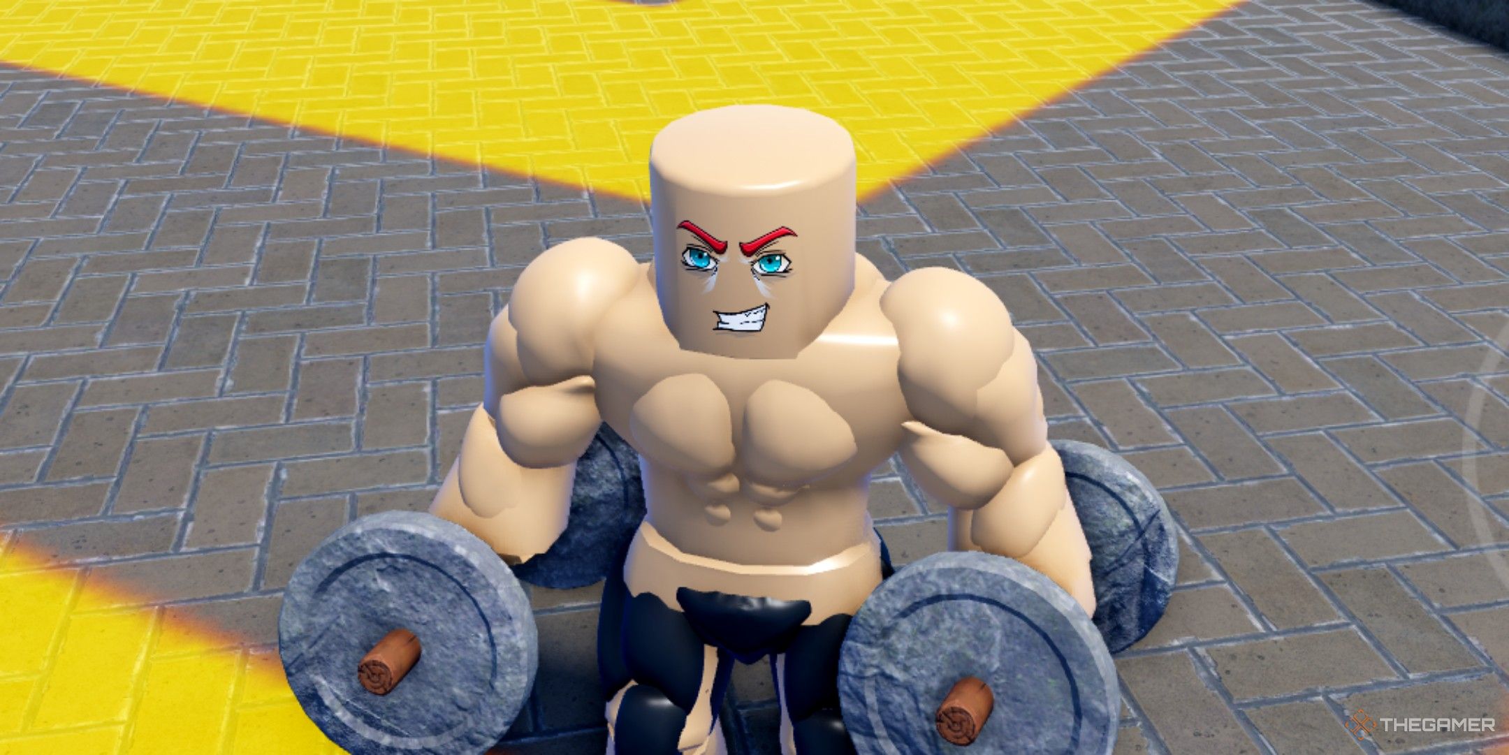 a player in Sisyphus Muscle Push on Roblox