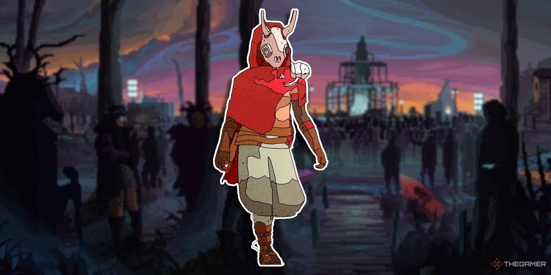 Sable protagonist in front of a scene from Norco