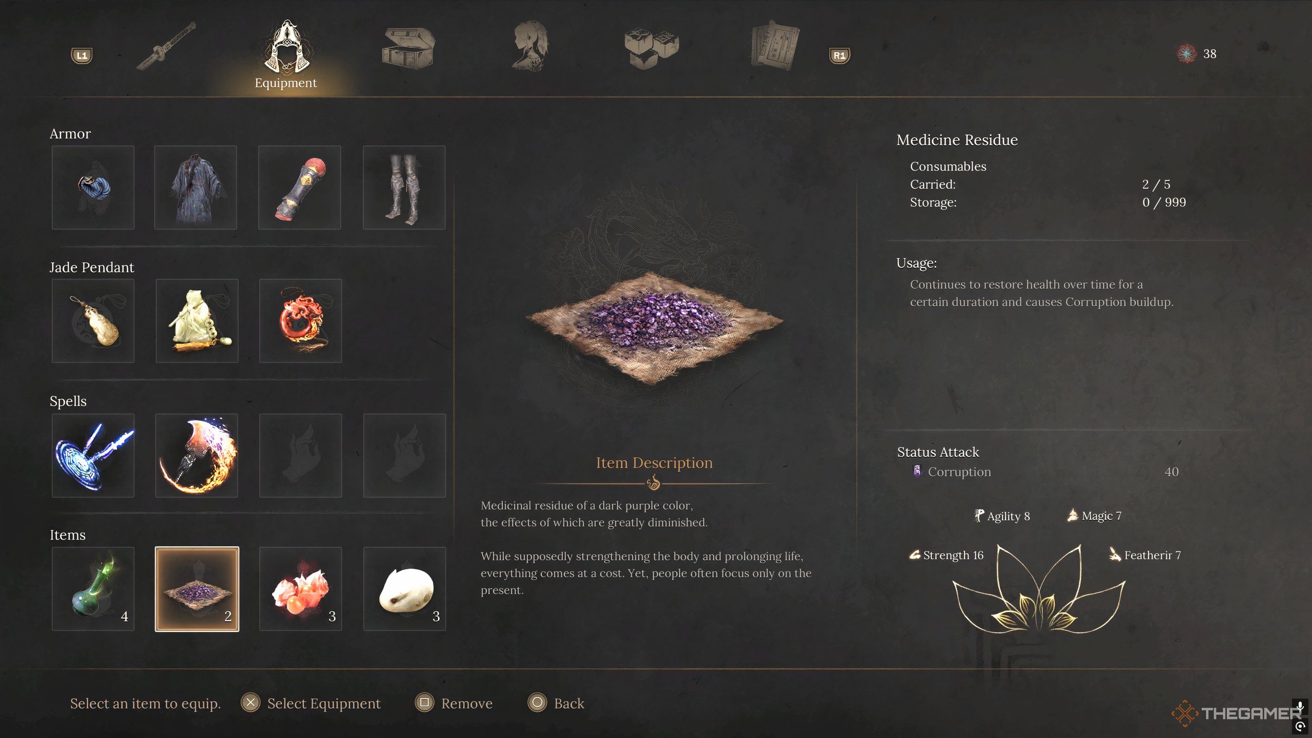 Medicine items in Wuchang: Fallen Feathers in the inventory screen.