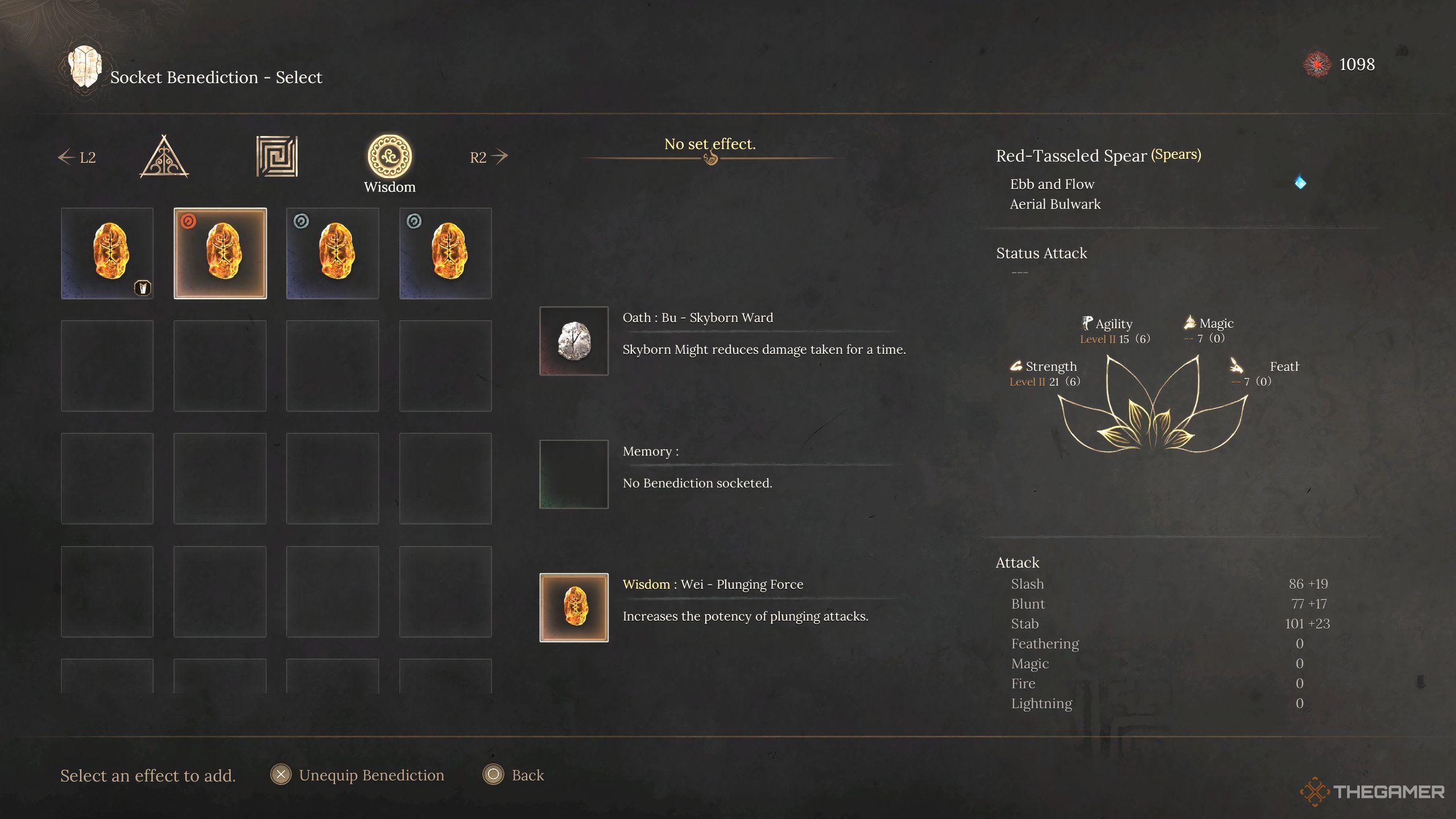 The Benedictions UI in Wuchang: Fallen Feathers.