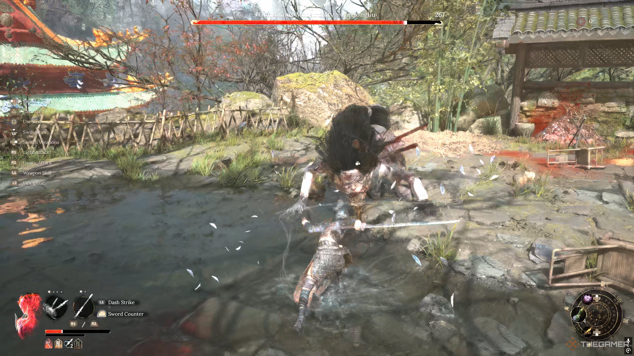 Wuchang attacks Lu Hongliu in Wuchang: Fallen Feathers with a longsword.