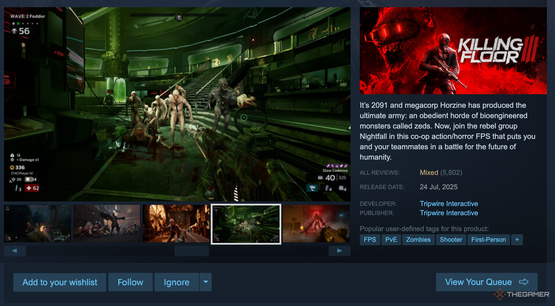 Killing Floor 3 sitting at a "Mixed" reception on Steam.