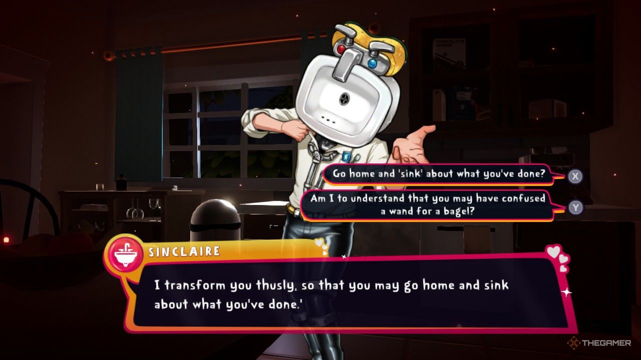 Sinclaire recounting the night he was cursed in the kitchen in Date Everything!
