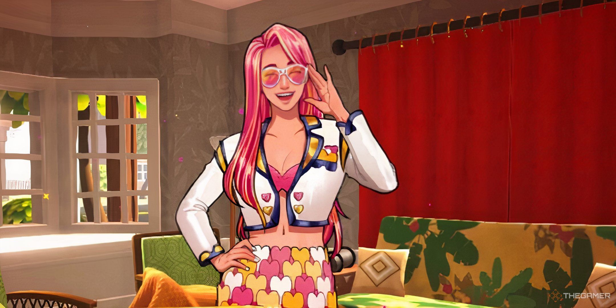 Skylar Specs smiling in the living room in Date Everything!