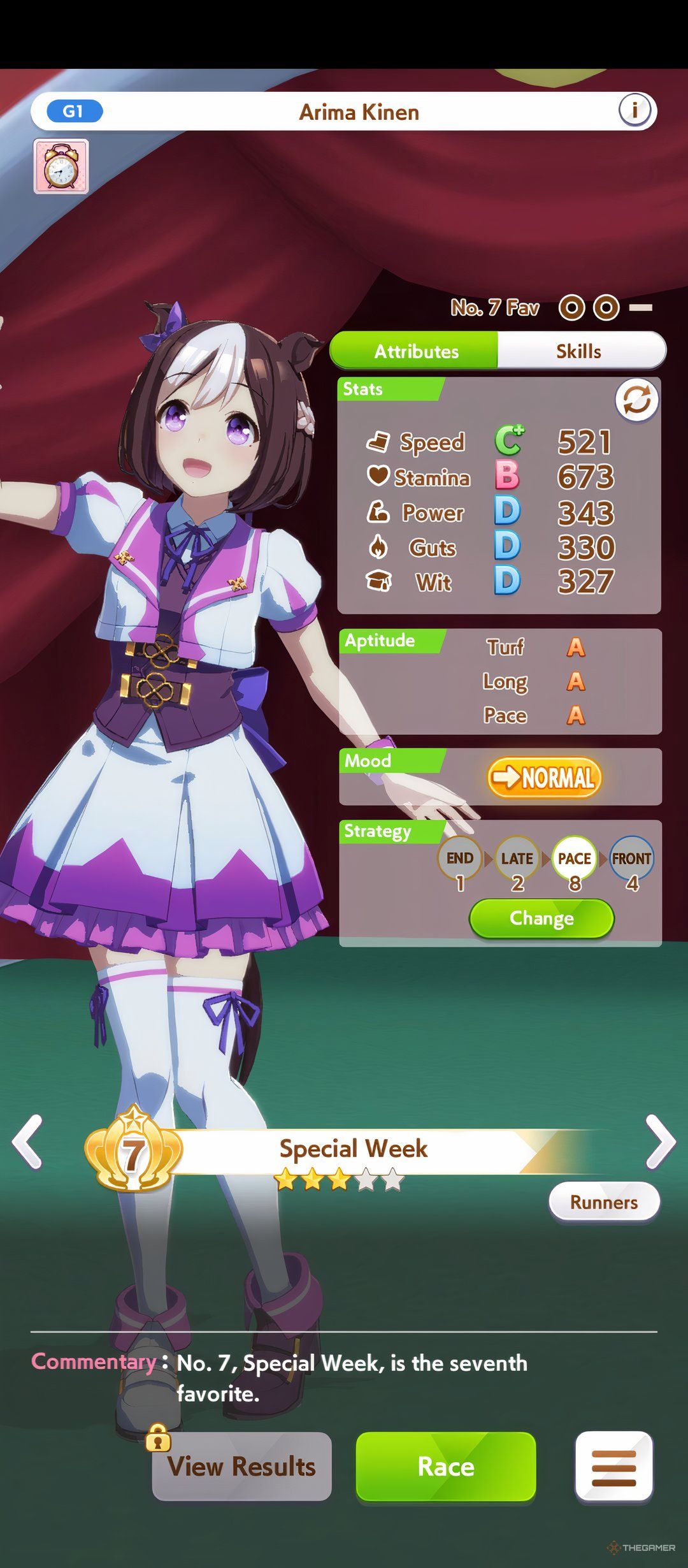 Special Week Stats are shown in Umamusume Pretty Derby.
