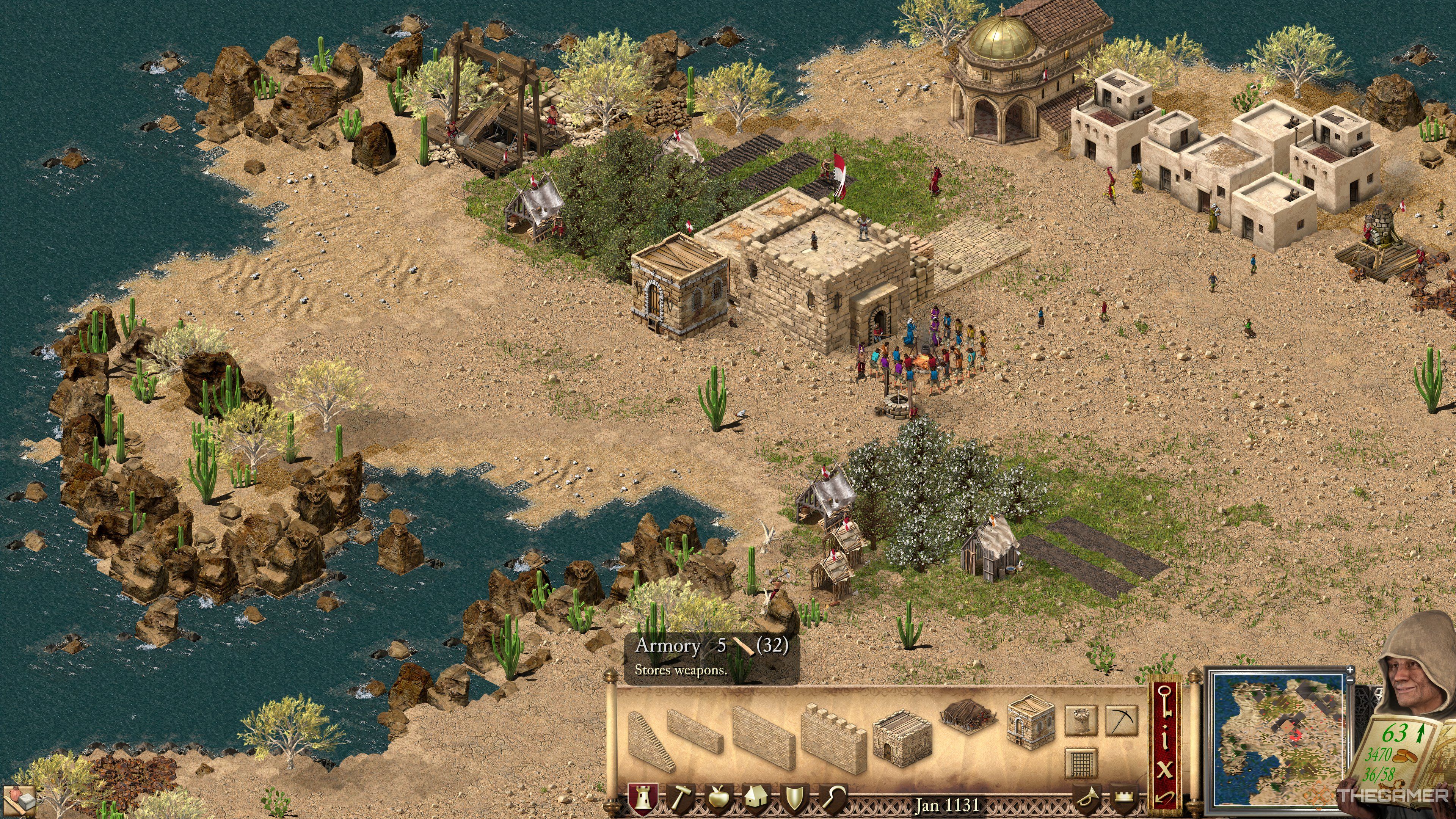 Stone Armory building and UI in Stronghold Crusader Definitive Edition.