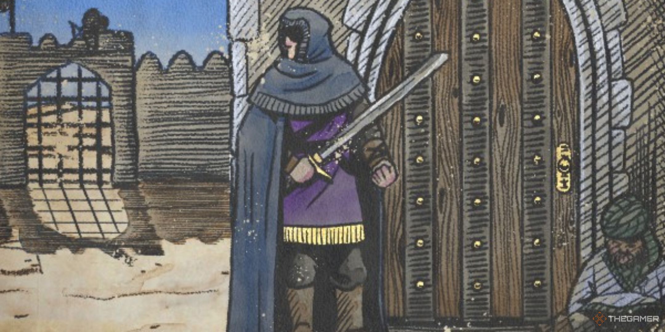 a cloaked spy checks over his soldier before the siege of antioch in stronghold crusader: definitive edition.