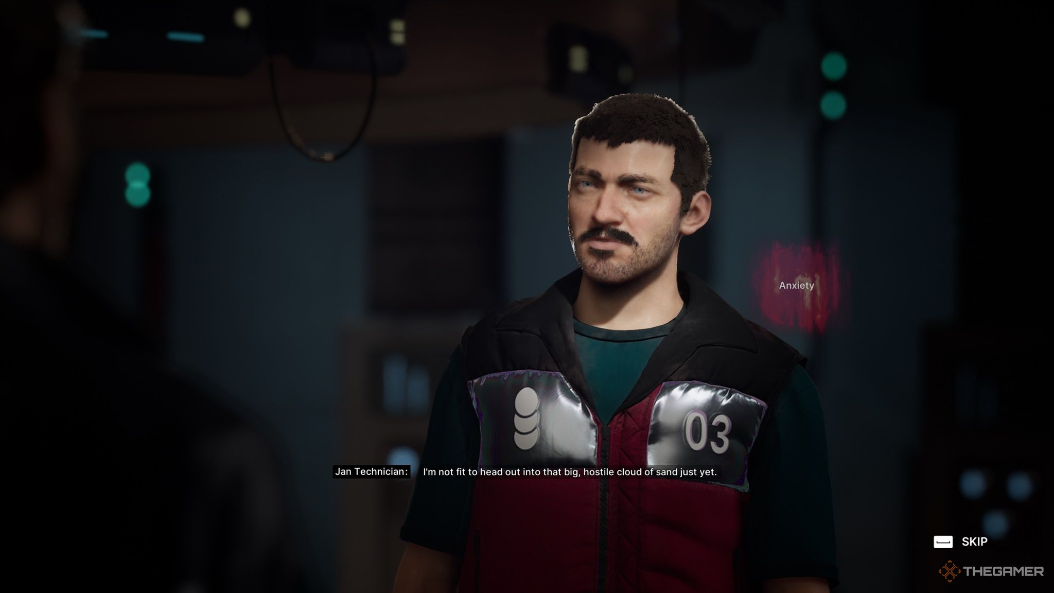 Technician talking in a cutscene in The Alters.