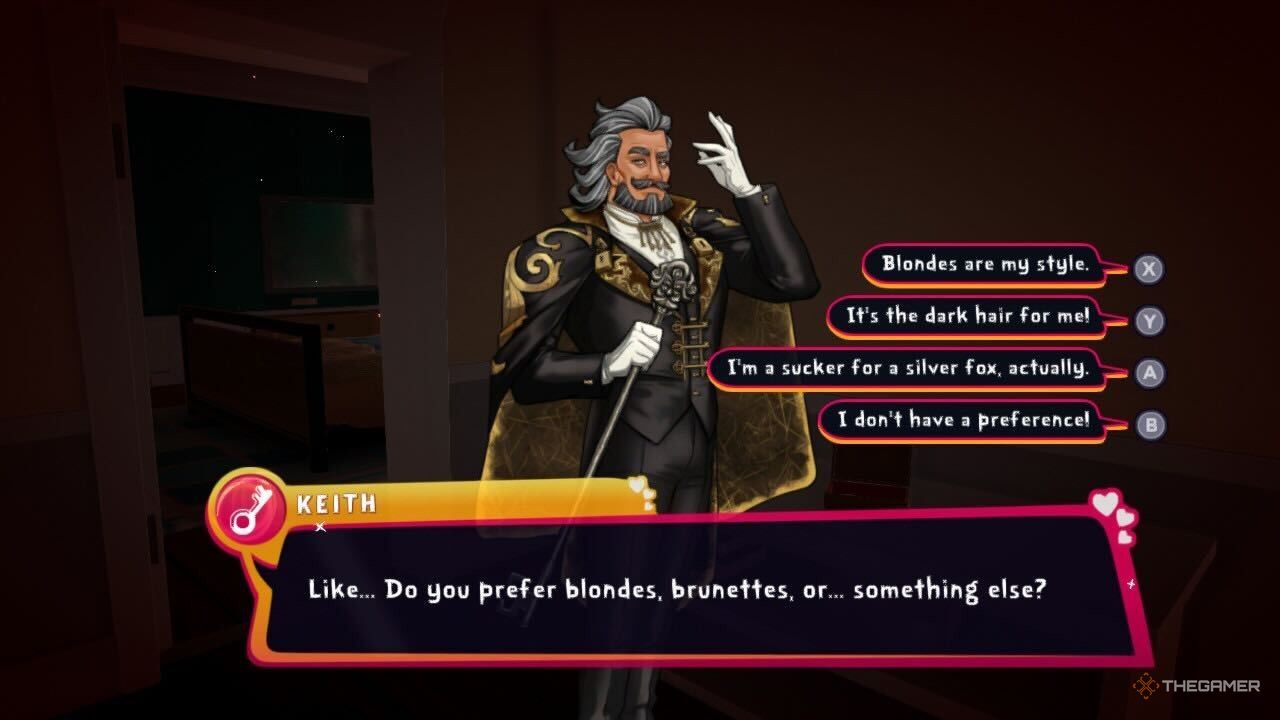 Telling Keith you like silver foxes in Date Everything to get Keith's love ending.