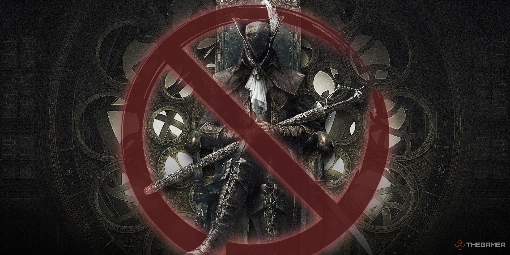 TG Bloodborne Lady Maria with a 'No' symbol around her.