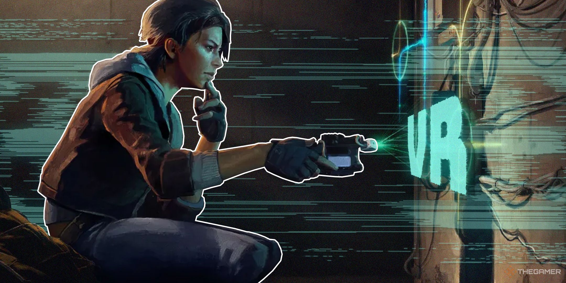 TG Half-Life 3 Alyx using multitool on a hologram of VR.
