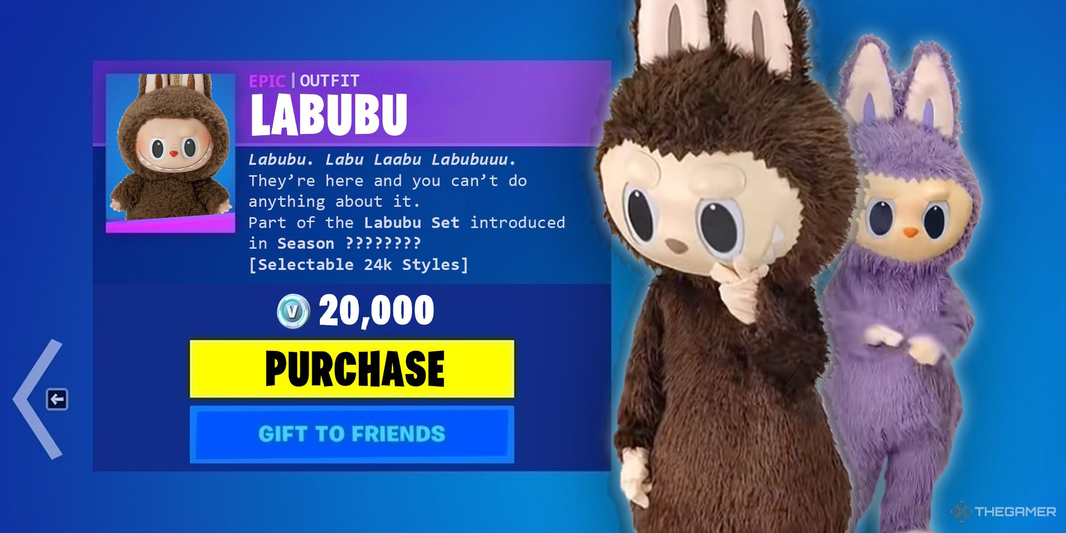 TG Labubu skins in fortnite mock up.