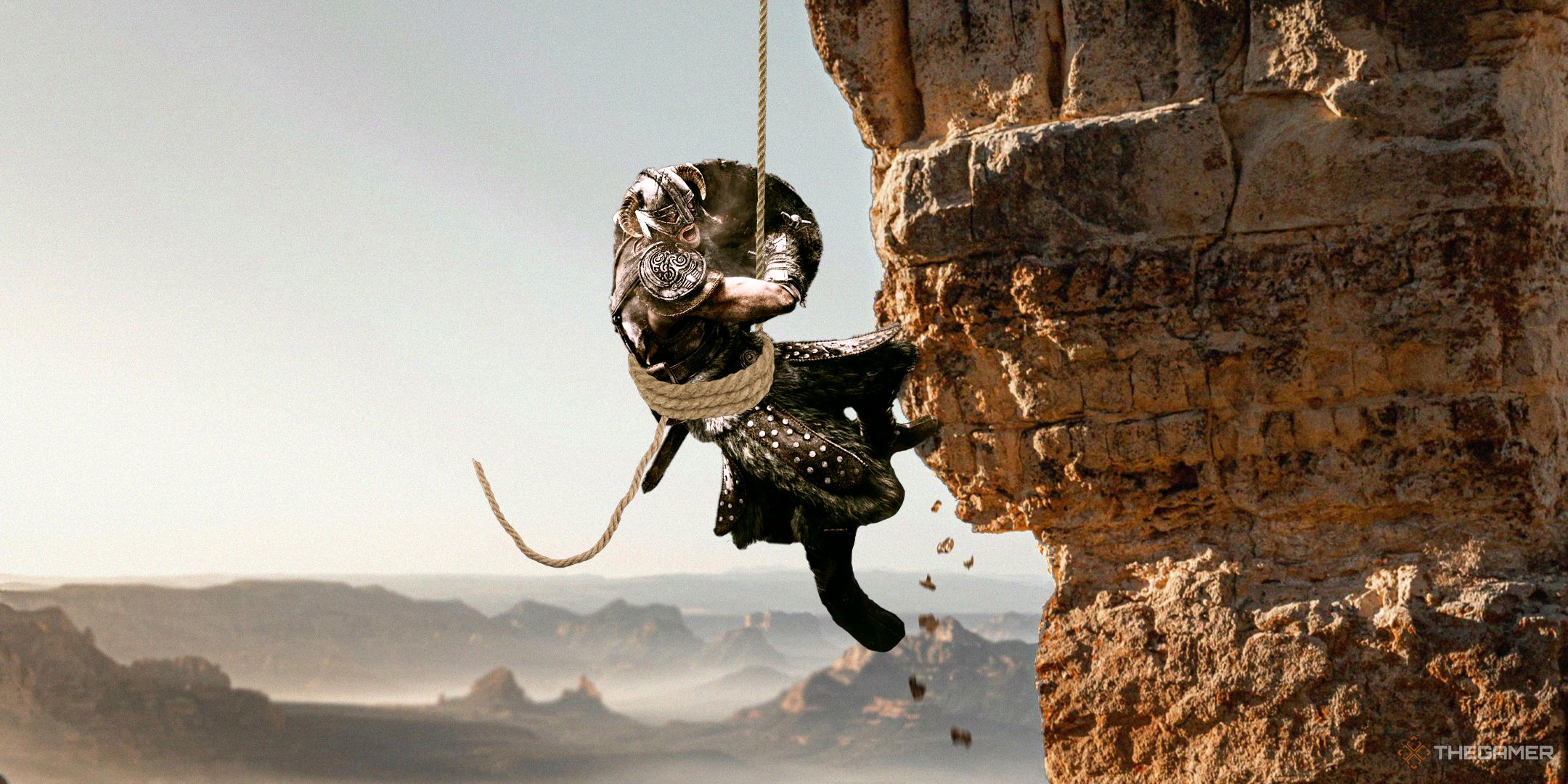 TG The Elder Scrolls 6 dragonborn trying to climb a mountain.
