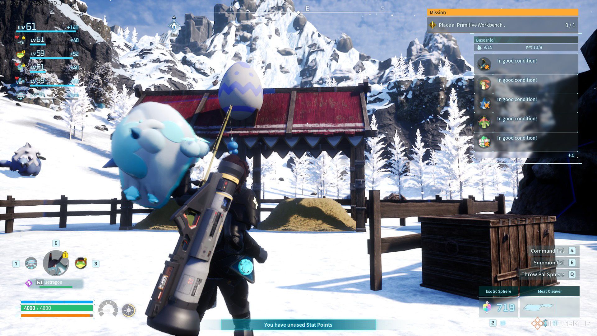The player carries a Jellroy to breeding farm in Palworld.