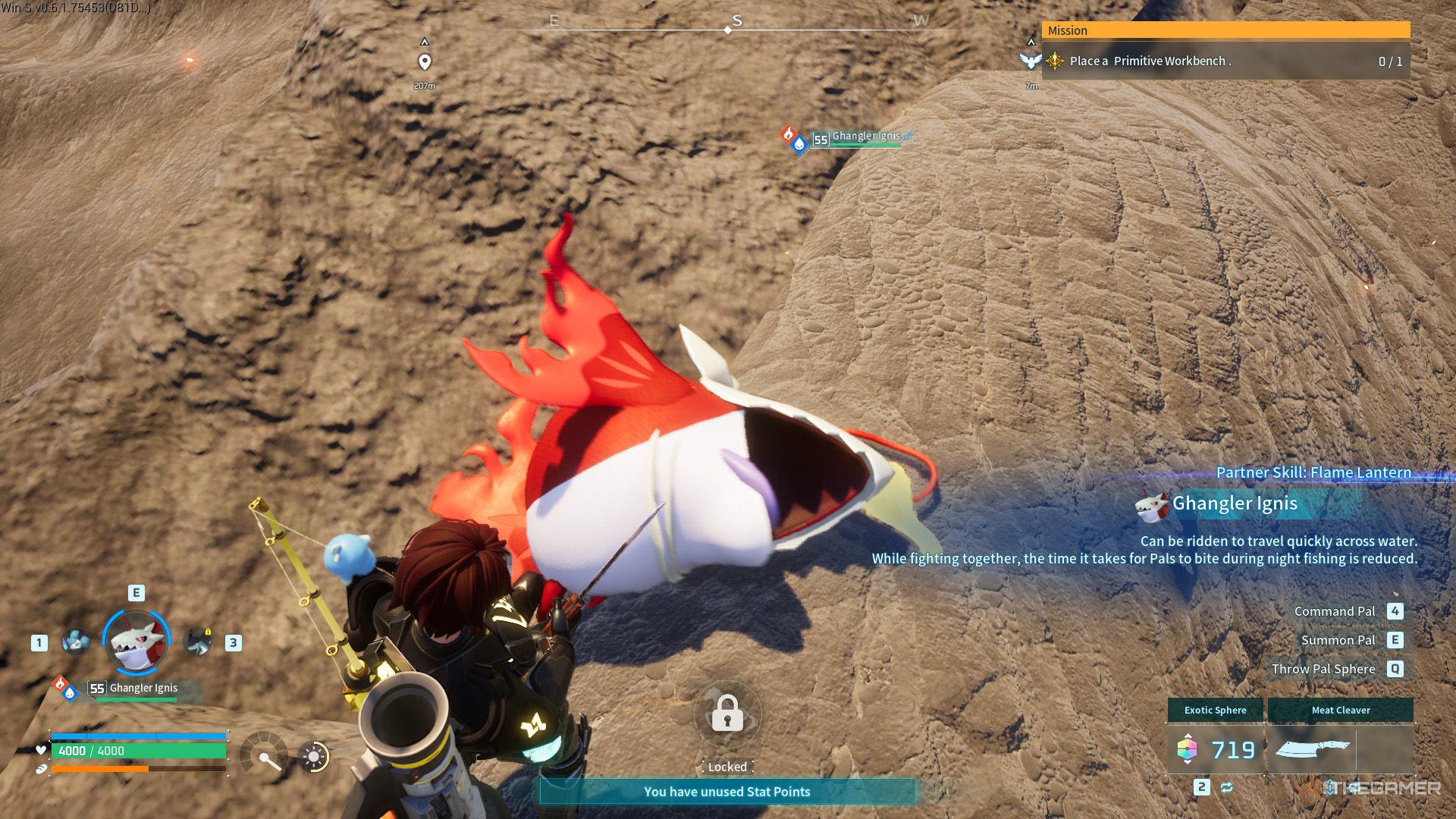 The player slaughters a Ghangler Ignis in Palworld.