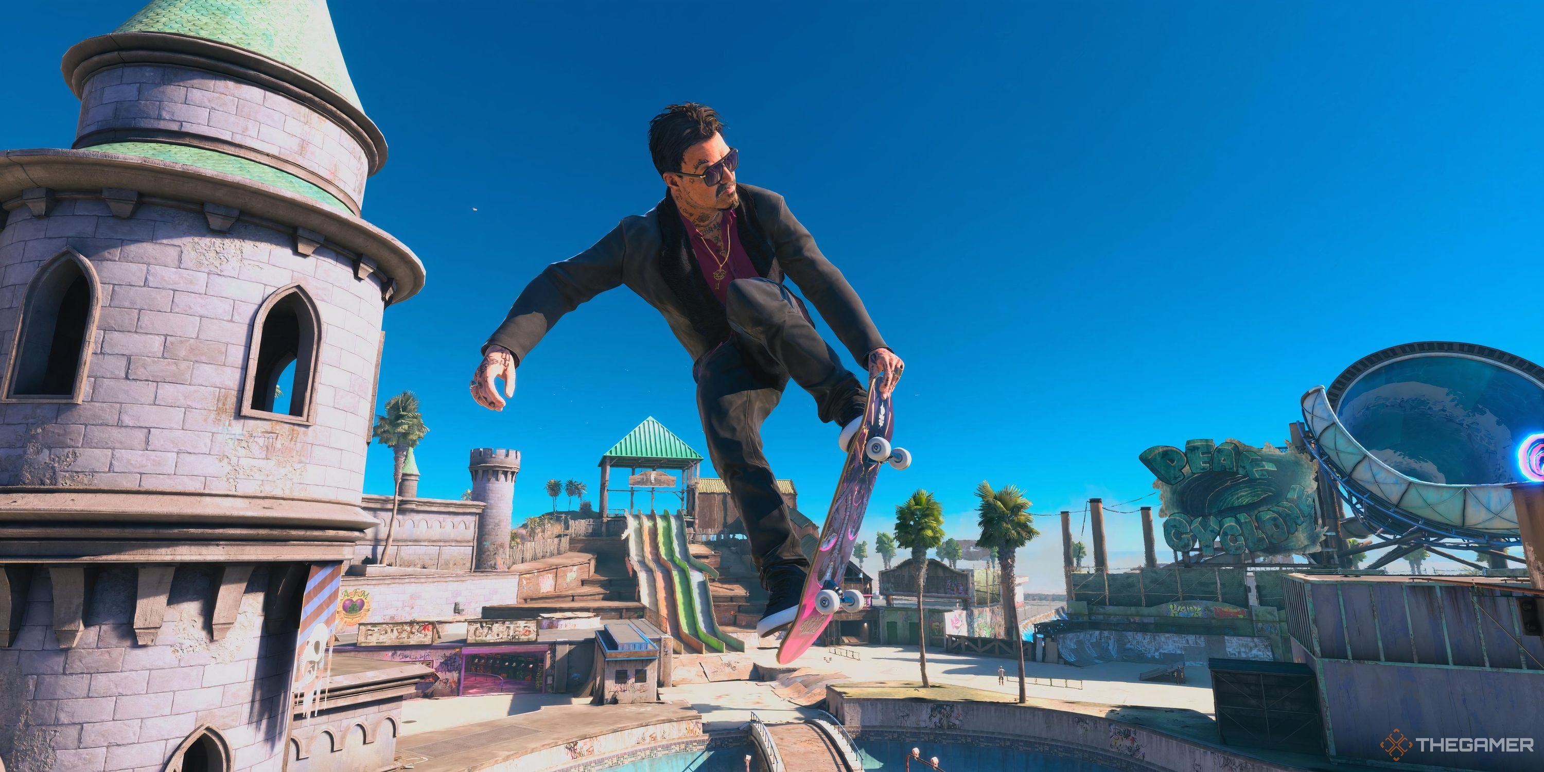 Bam Margera nosegrabs in the Waterpark level in Tony Hawk's Pro Skater 3+4.