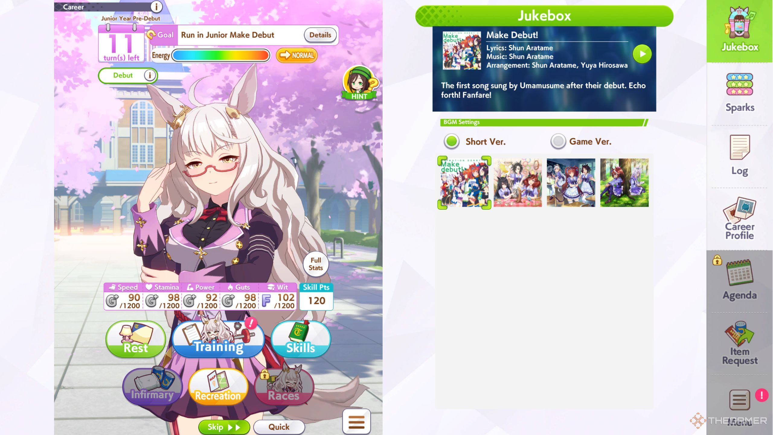 Umamusume Pretty Derby Biwa Hayahide training screen.
