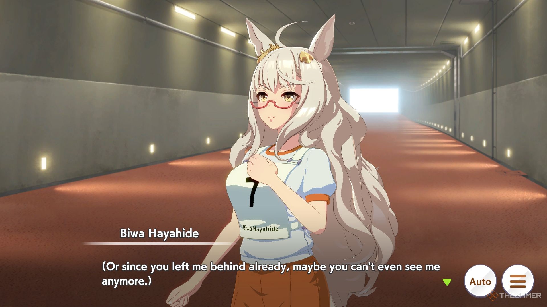 Umamusume Pretty Derby Biwa reflecting on a race under the track.