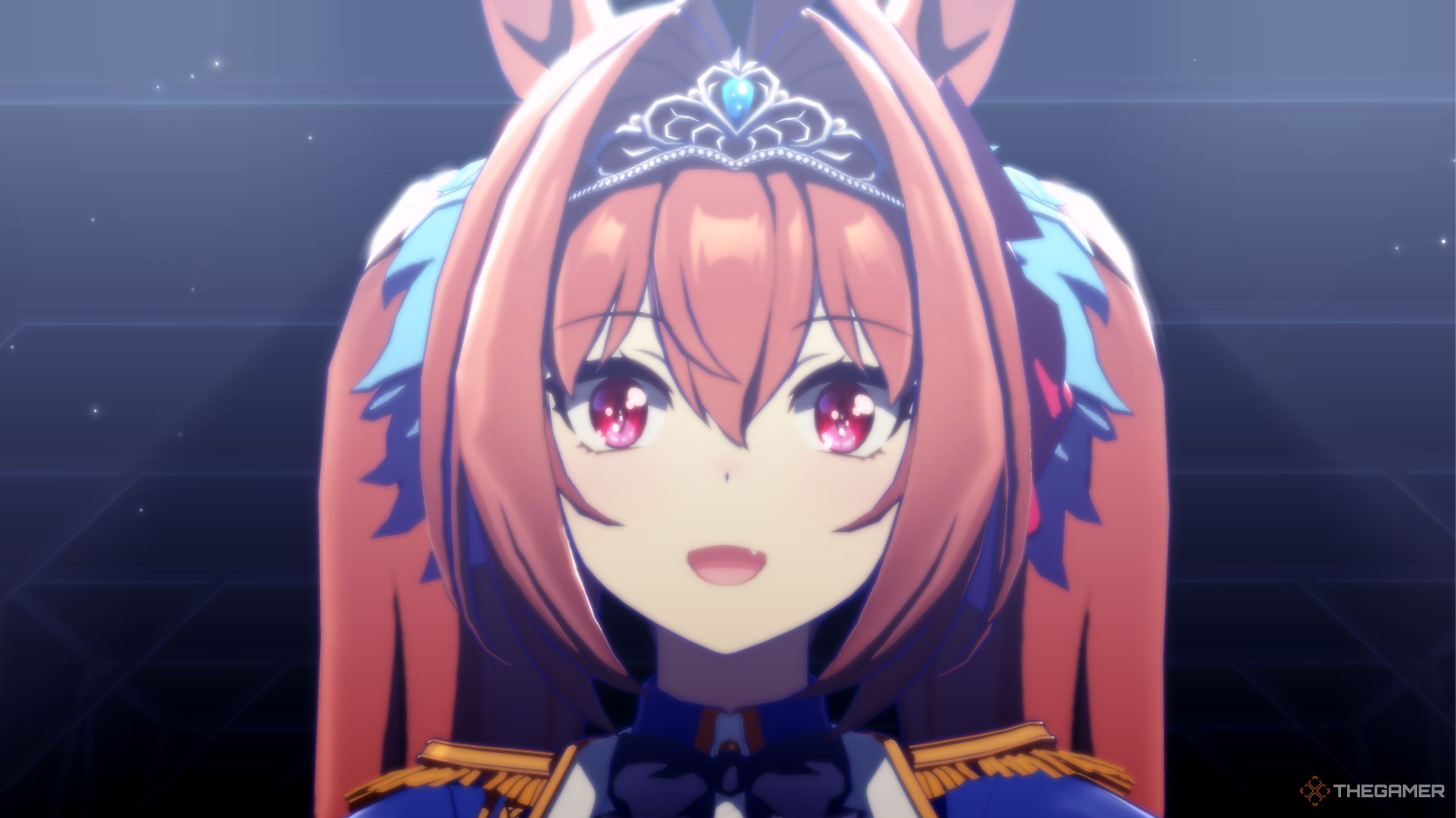 Umamusume Pretty Derby Daiwa Scarlet smiling at the camera.