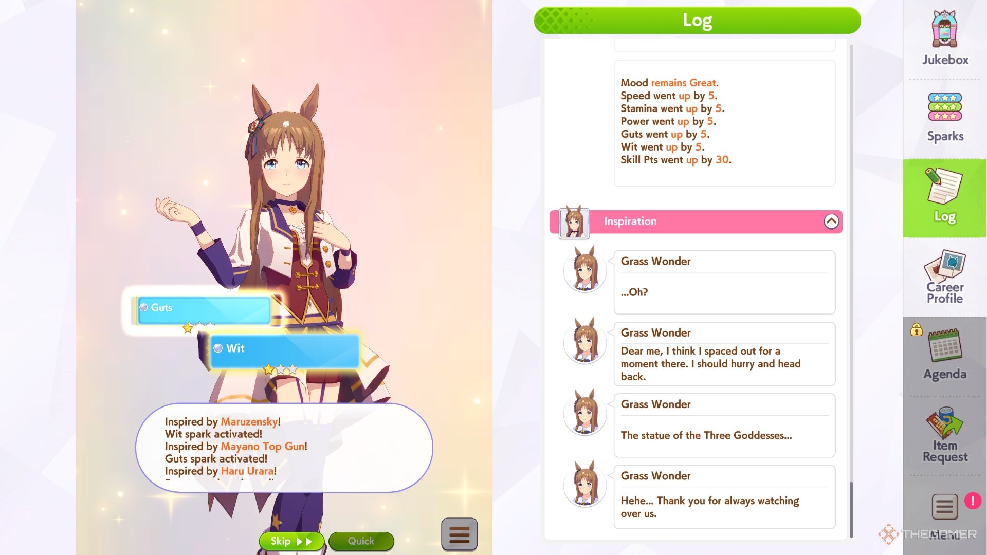 Umamusume Pretty Derby Grass Wonder gaining inspiration and sparks.