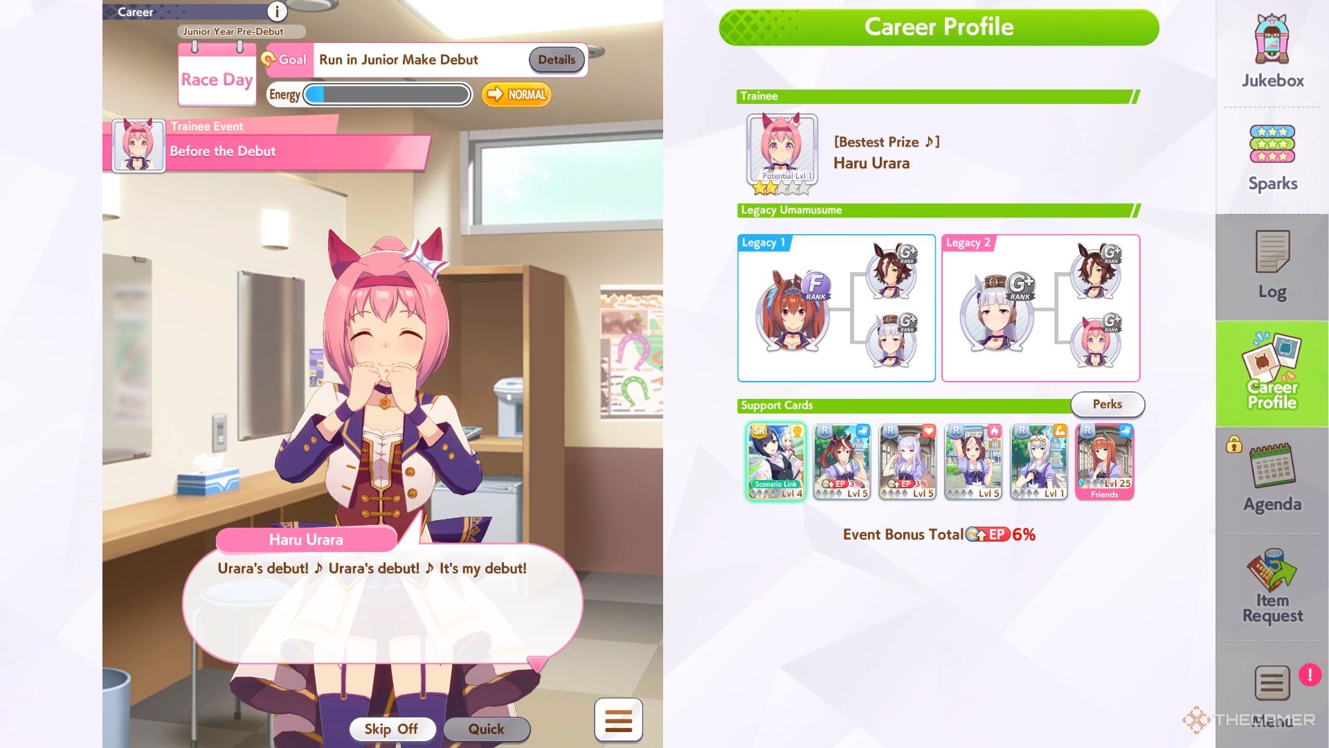 Umamusume Pretty Derby Haru Urara singing about her debut in the dressing room.