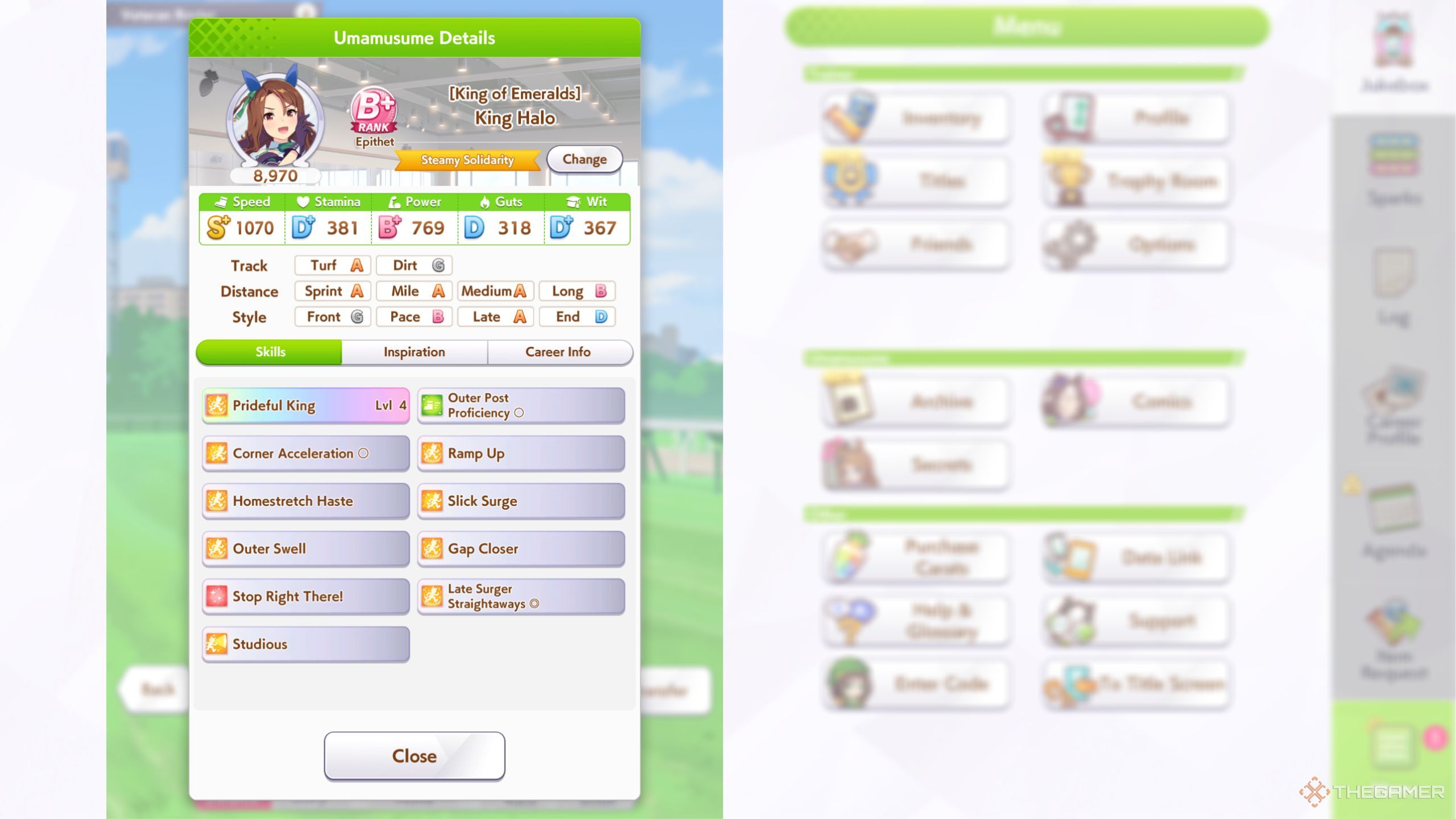 Umamusume Pretty Derby King Halo full showcase of a B+ rank run.