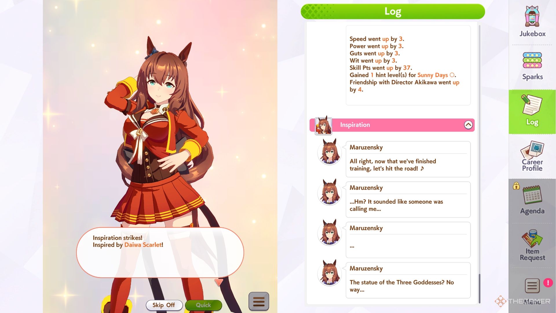 Umamusume Pretty Derby Maruzensky gaining inspiration.