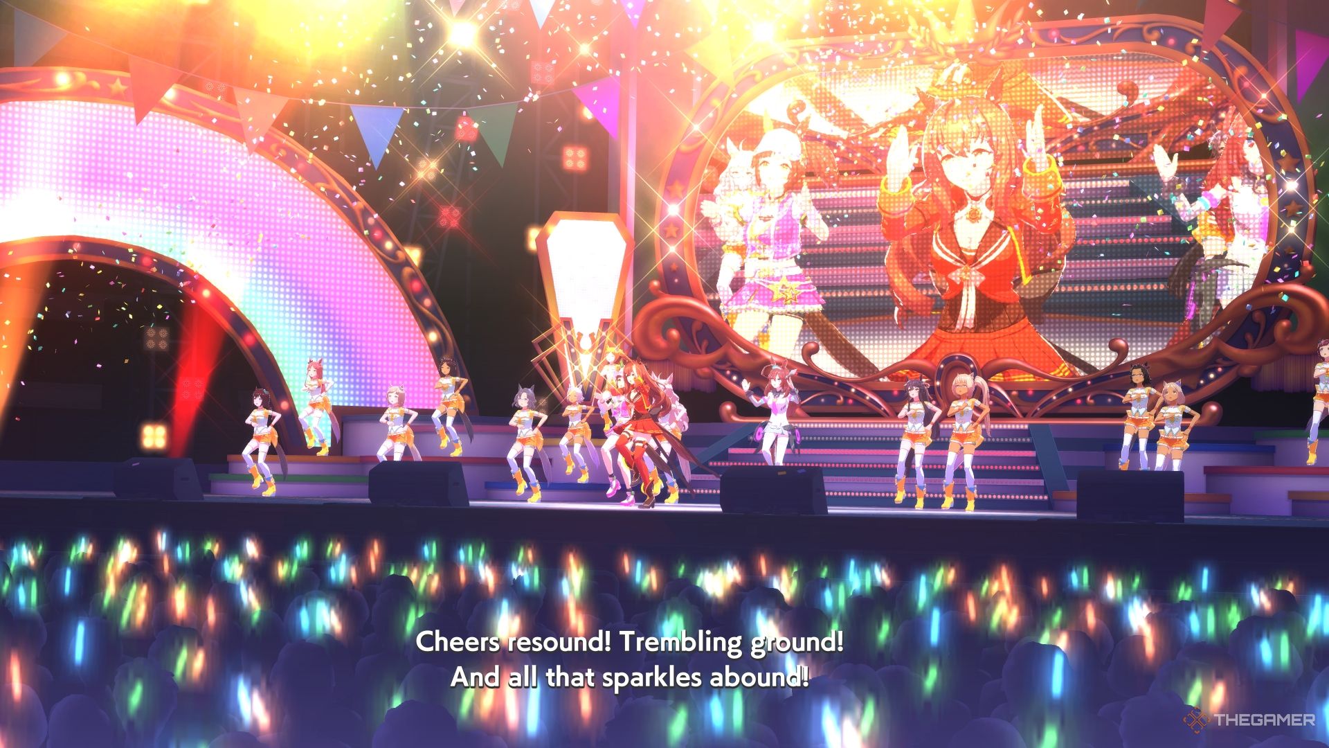 Umamusume Pretty Derby Maruzensky leading a concert full of fans.