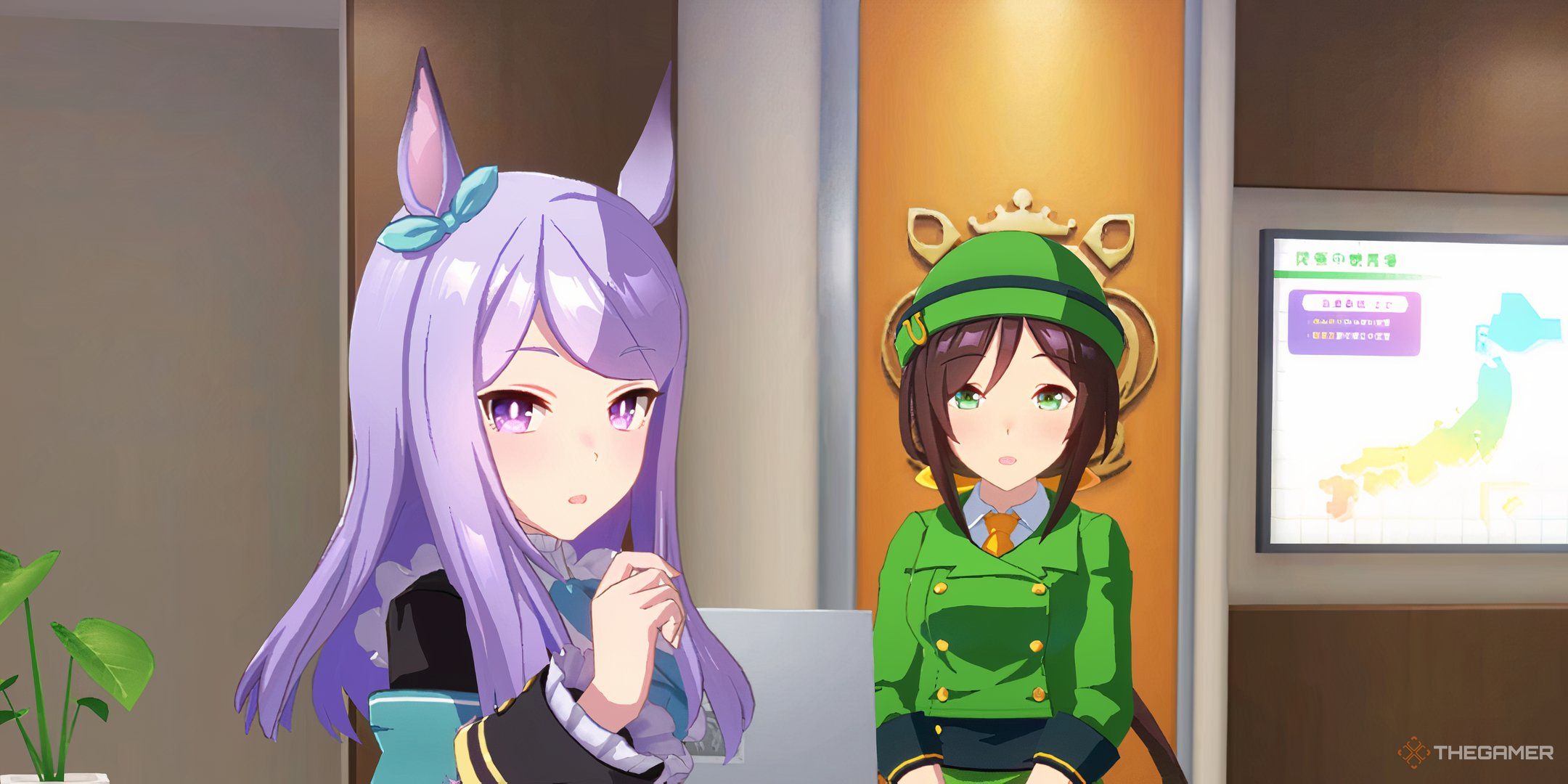 Umamusume Pretty Derby Mejiro McQueen standing with the teacher.