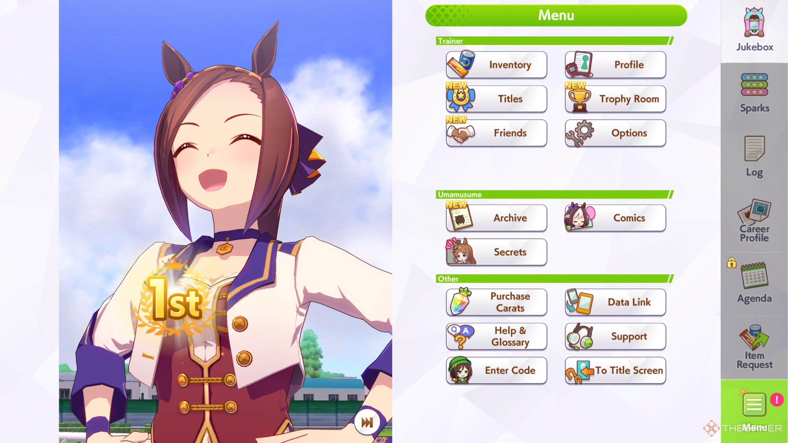 Umamusume Pretty Derby Sakura Bakushin O race win screen.