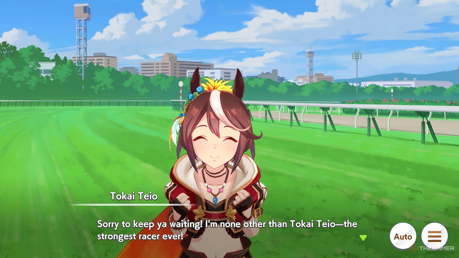 Umamusume Pretty Derby Tokai Teio introducing herself as the strongest racer.