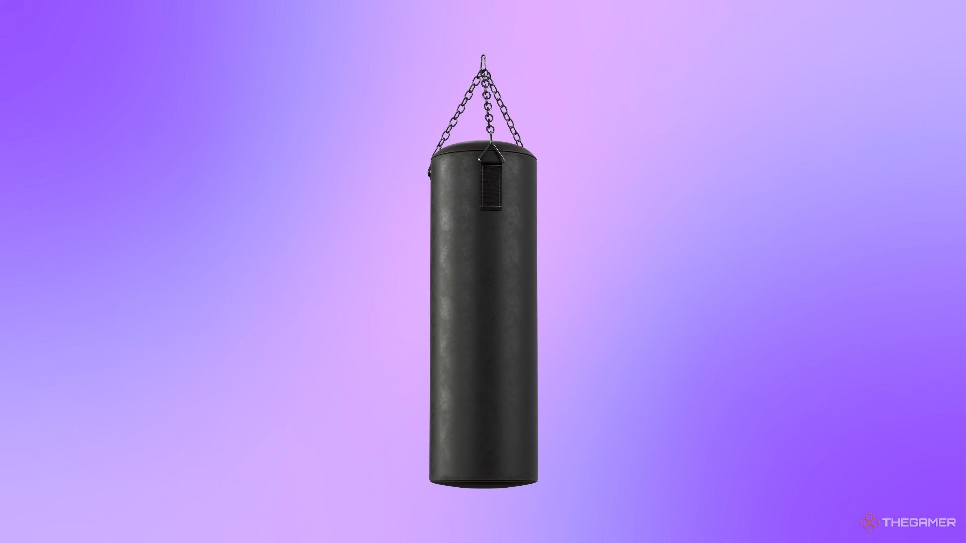 A punching bag against a violet background.