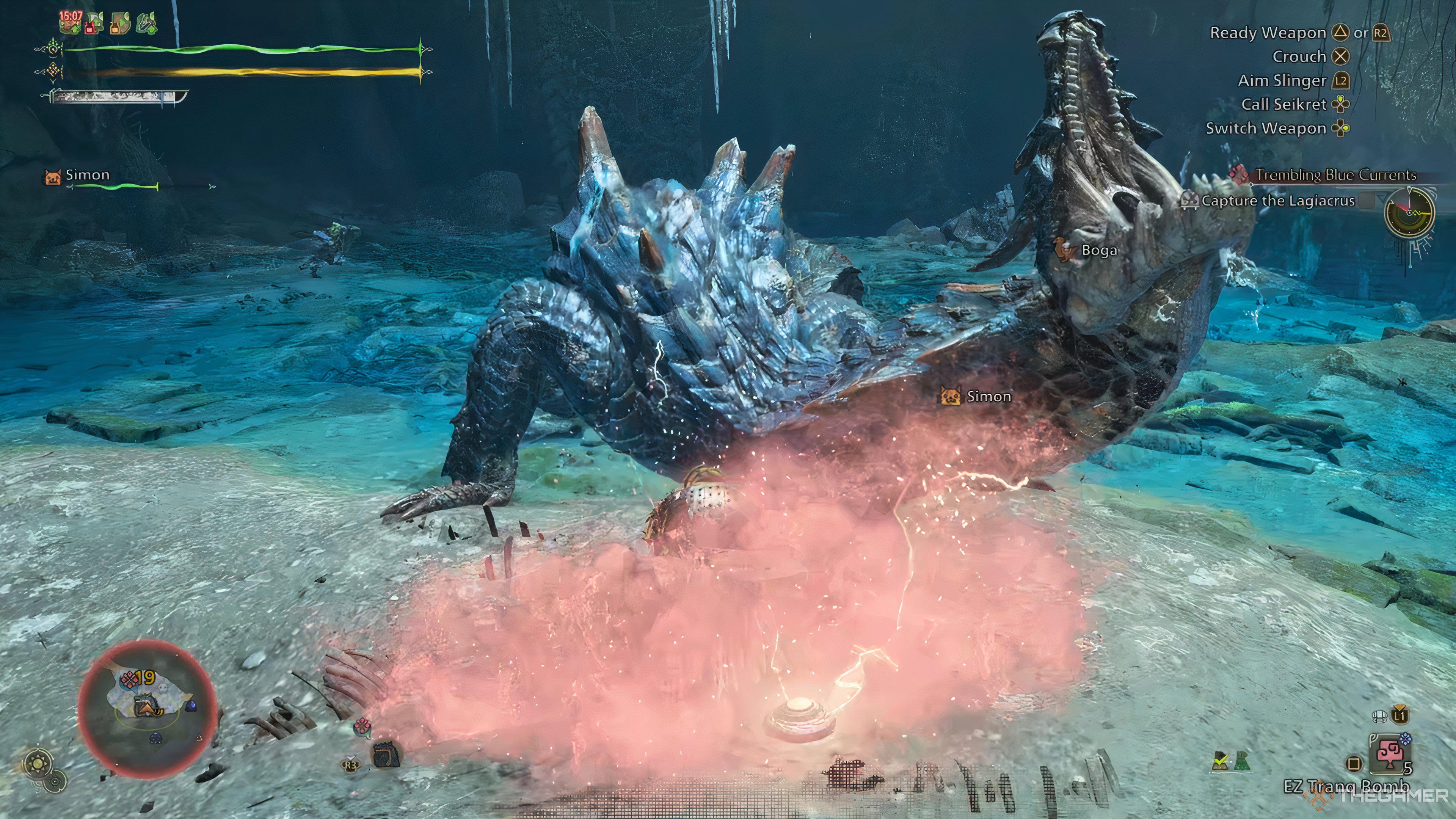 Capturing a Lagiacrus in Monster Hunter Wilds.