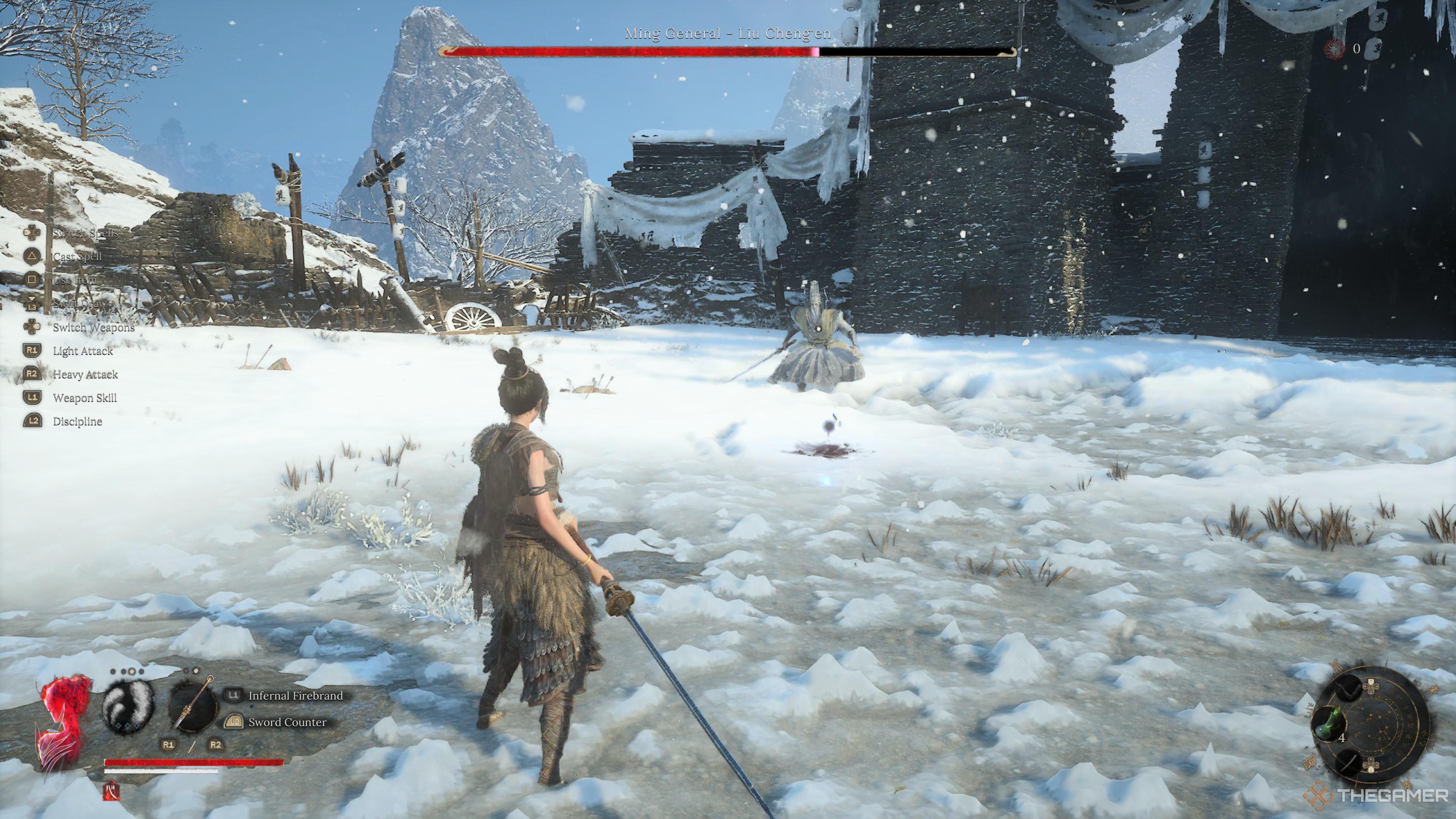 Wuchang facing off against Ming General Liu Cheng'en in Wuchang: Fallen Feathers.