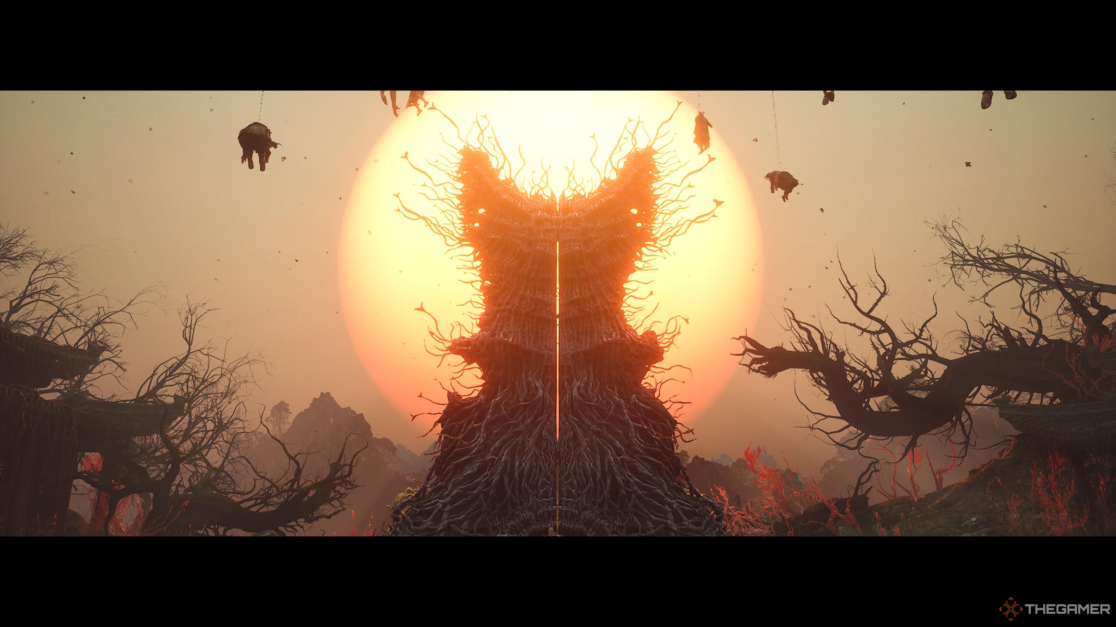 A large corrupted structure in the Fierce Tiger's arena in wuchang: fallen feathers.