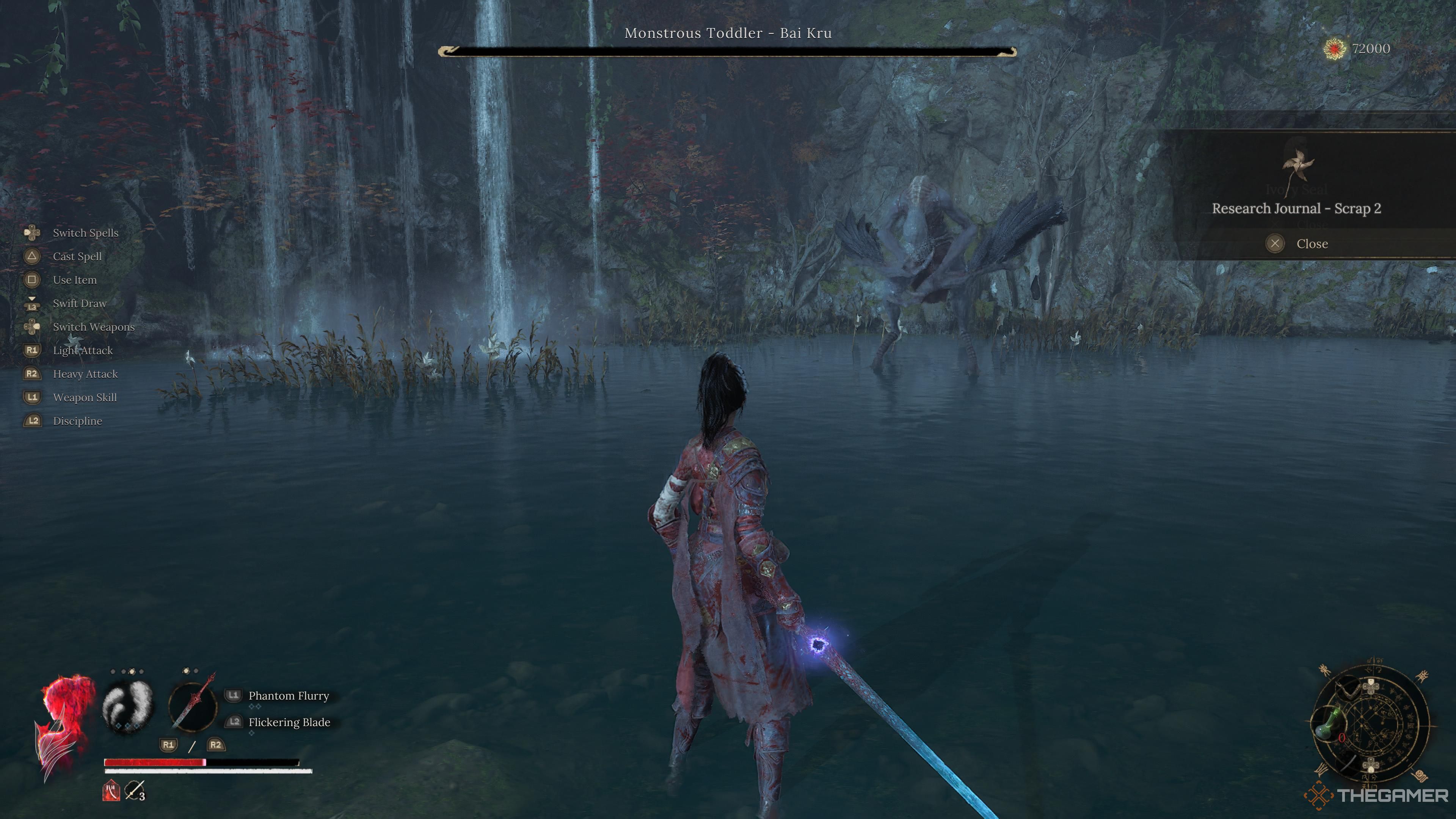 Bai Kru lying defeated in the background in Wuchang: Fallen Feathers.
