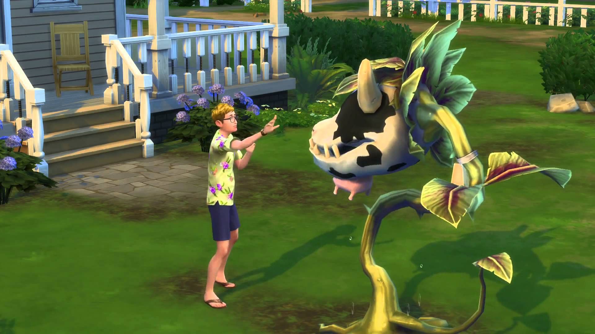 A sim getting a little too close to a cowplant.