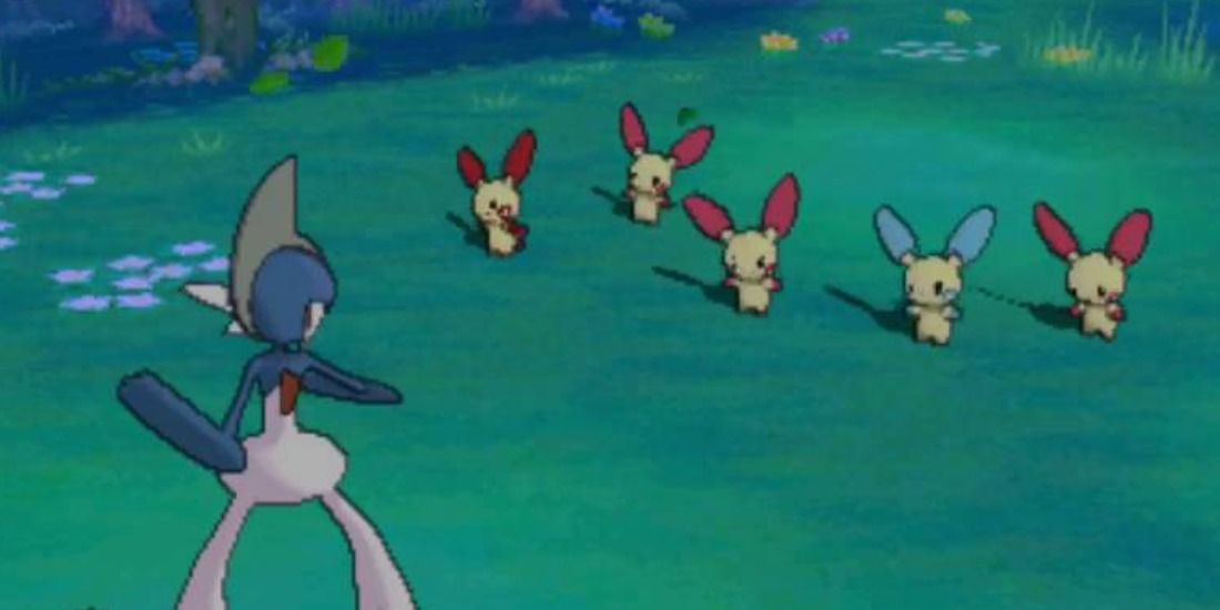 A horde of Plusle and Minun against a Gallade in Pokemon X and Y