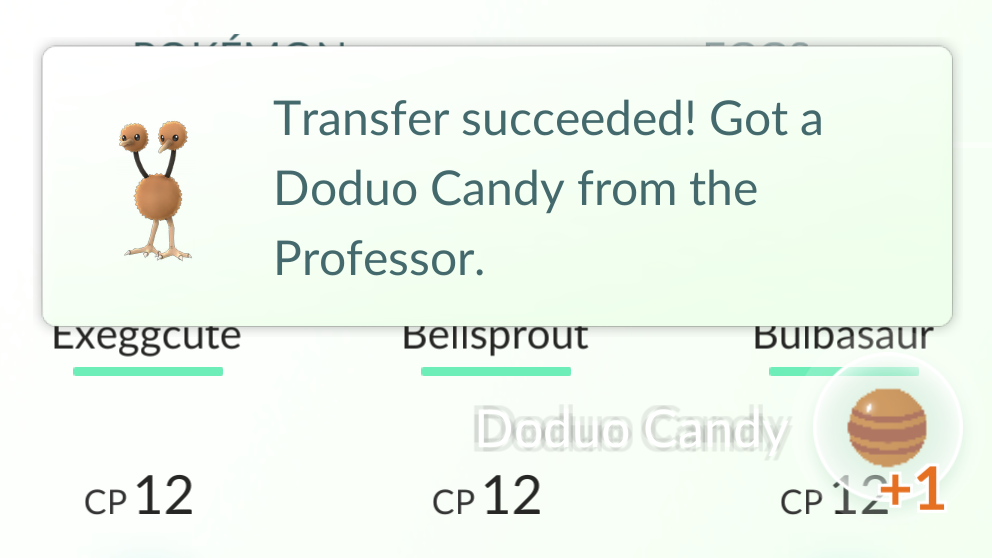pokemon go candy transfer