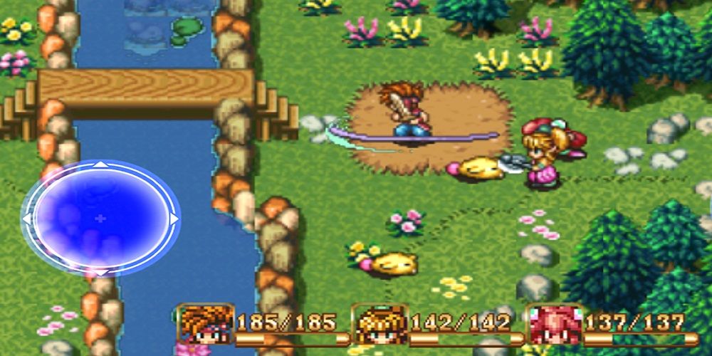 Secret of Mana characters in a battle.