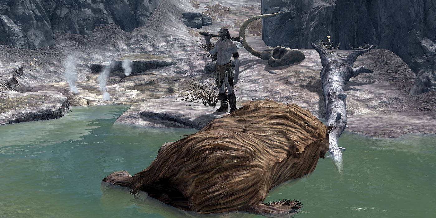 Skyrim Giant Mourning His Mammoth