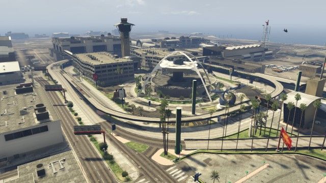an aerial shhot of a bunker just outside of los santos airport