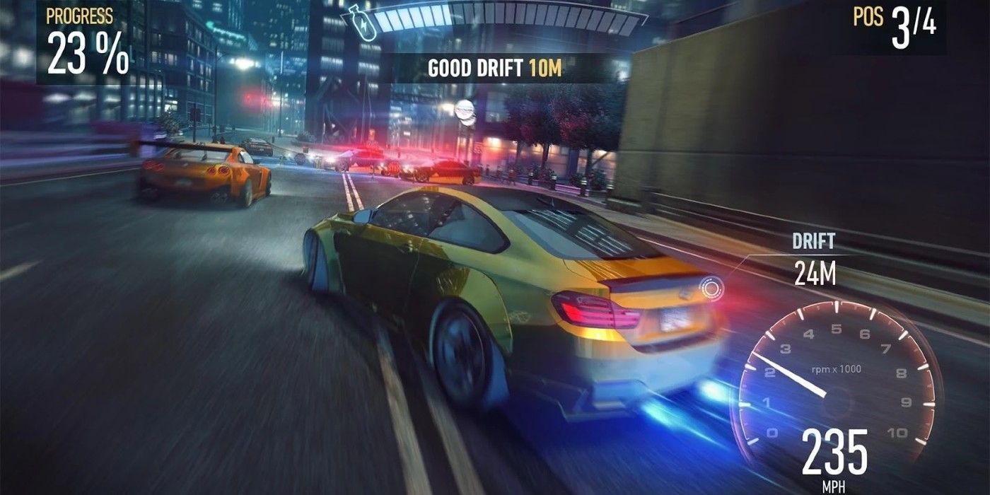 Need for Speed No Limits mobile game drifting through street at night