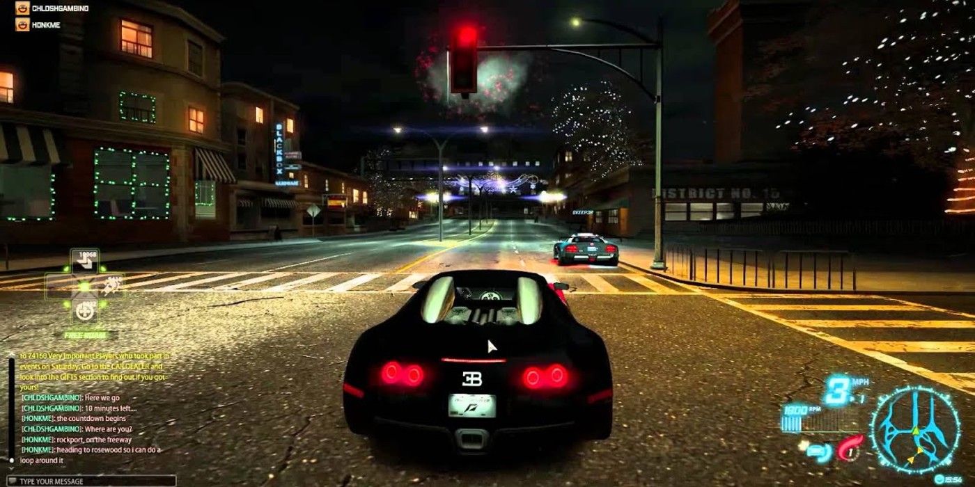Need for Speed World gameplay driving at night through intersection