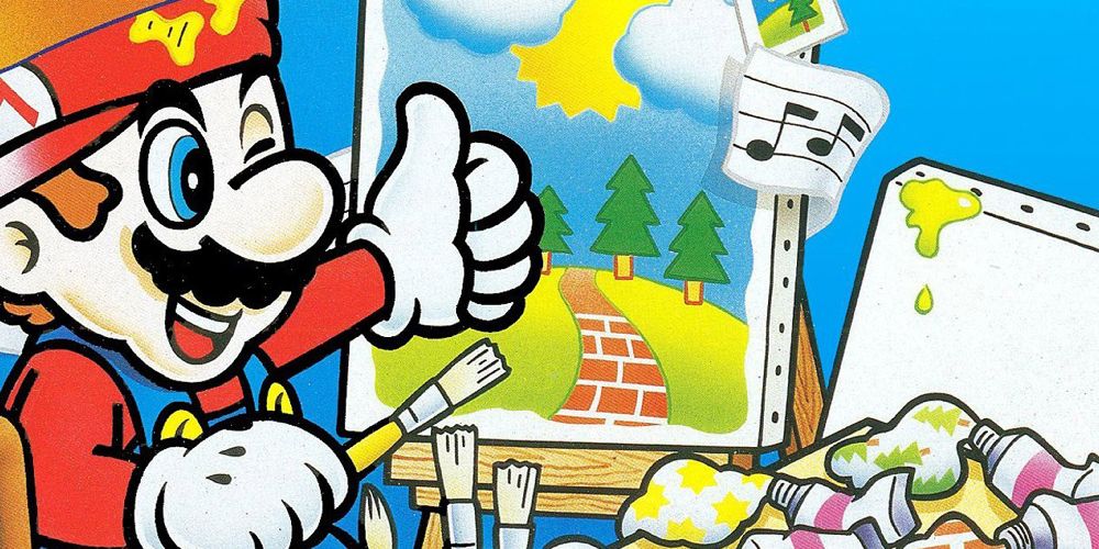 Mario Paint box art - Mario painting a picture