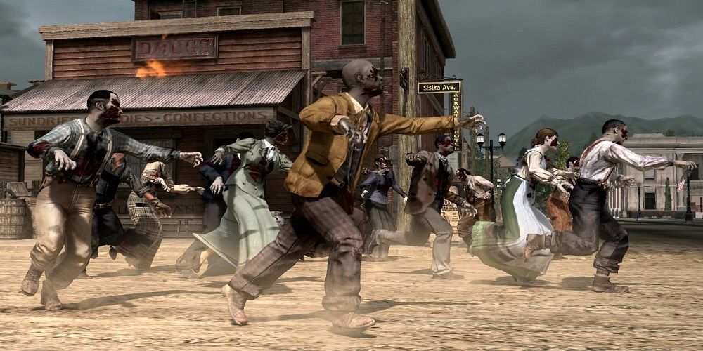 Red Dead Undead Nightmare Screenshot Of Zombies running through a town