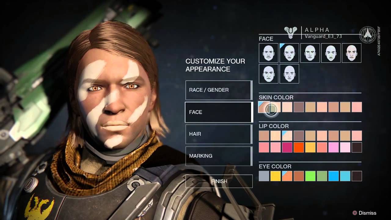 Character creation menu in Destiny