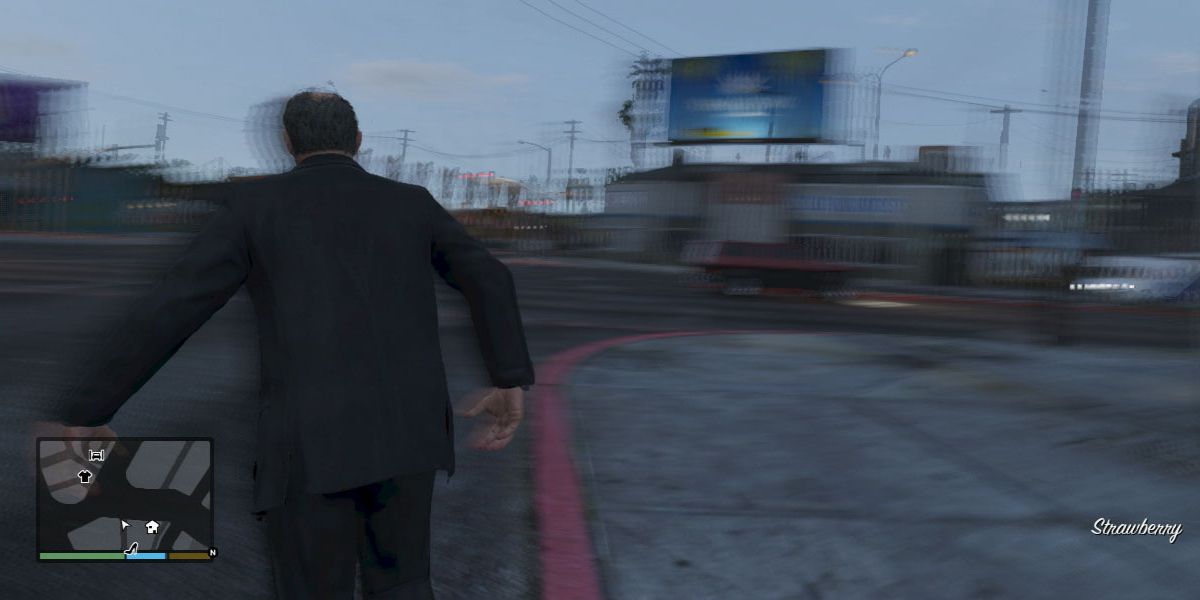 GTA 5's Trevor under the effects of the Drunk Mode Cheat