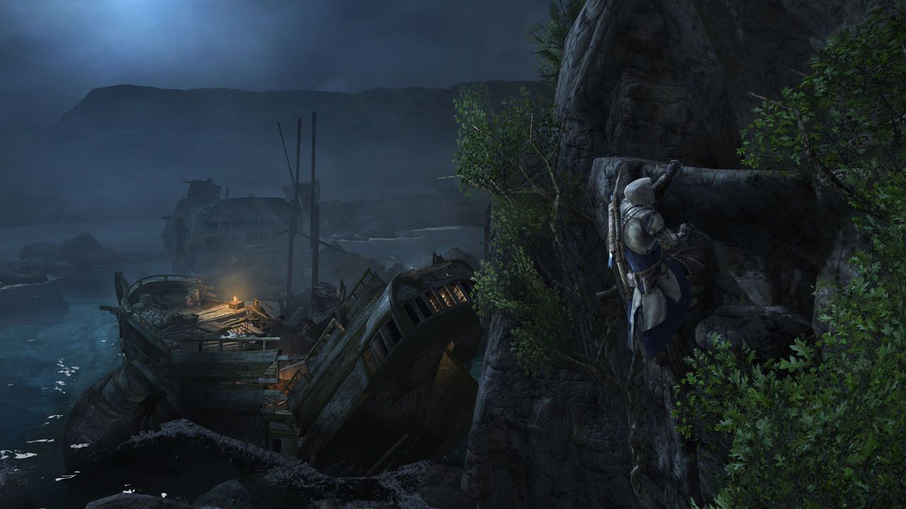 Assassin's Creed 3: Connor Climbing the Rocks At Night