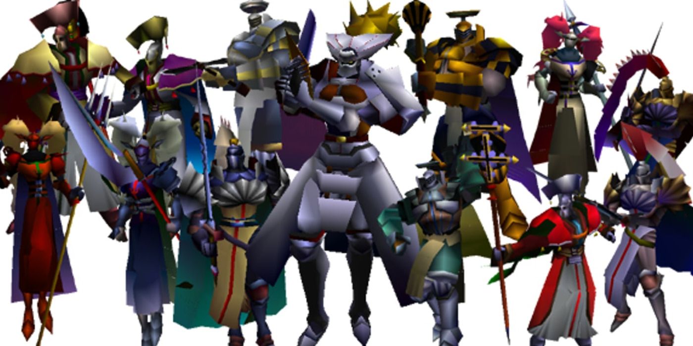 Final Fantasy 7 Knights of the Round, a shot of all the knights against a white background.